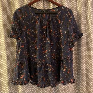 EUC Madewell 100% Silk Floral Peplum Blouse